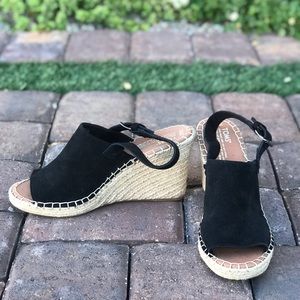 Toms Monica black suede wedge